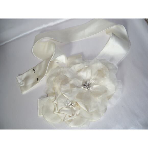 Floral satin rhinestone bridal belt satin wedding handmade floral dress sash - Picture 6 of 7